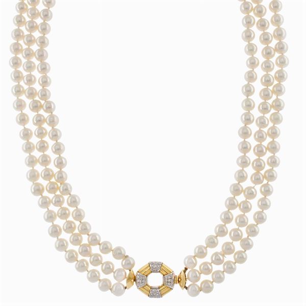 Three-strand cultured pearl necklace