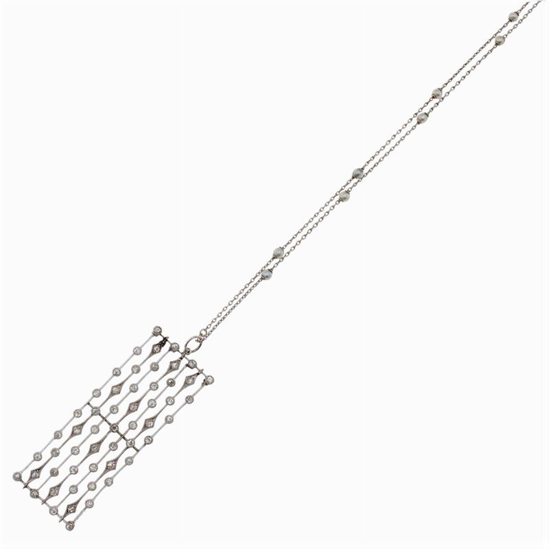 Pendente Rettangolare in Platino e Rose Coroné