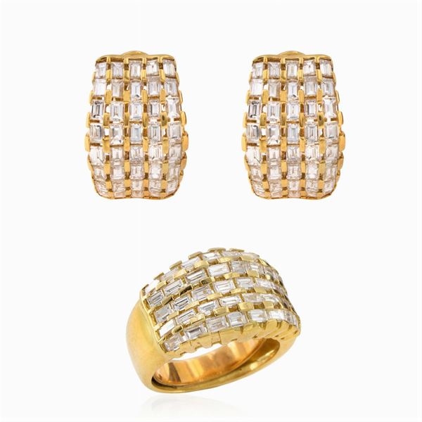 18kt yellow gold and baguette cut diamonds parure