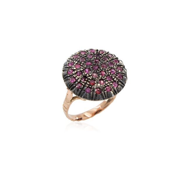 Antique gold and silver ring with round rubies