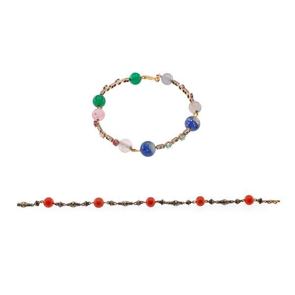Due antichi bracciali in oro 9kt e argento