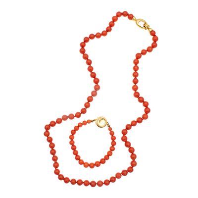 Collana e Bracciale in Oro Giallo 18kt e Corallo Rosso