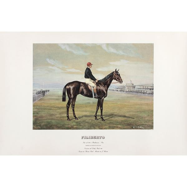 Stampa raffigurante il purosangue Filiberto  (70x100 cm.)  - Auction Timed Auction Web Only - Colasanti Casa d'Aste
