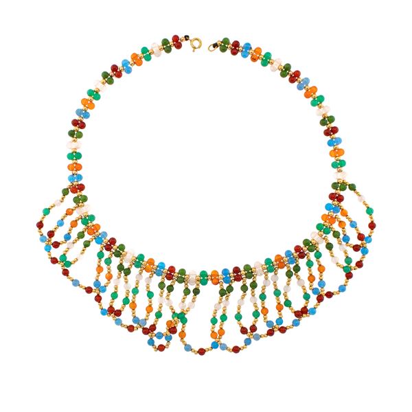 18kt yellow gold and multicolor spheres necklace