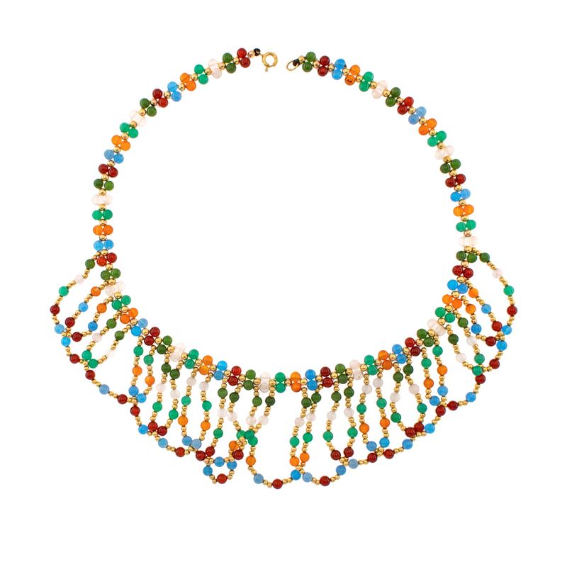 Collana in Oro Giallo 18kt e Sfere Multicolor