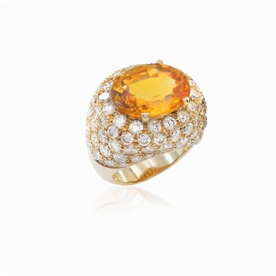 Anello in Oro Giallo 18kt Zaffiro Naturale Arancione Ct 10,50