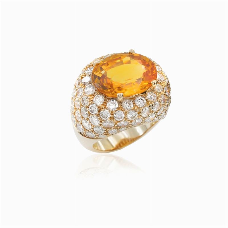 Anello in Oro Giallo 18kt Zaffiro Naturale Arancione Ct 10,50