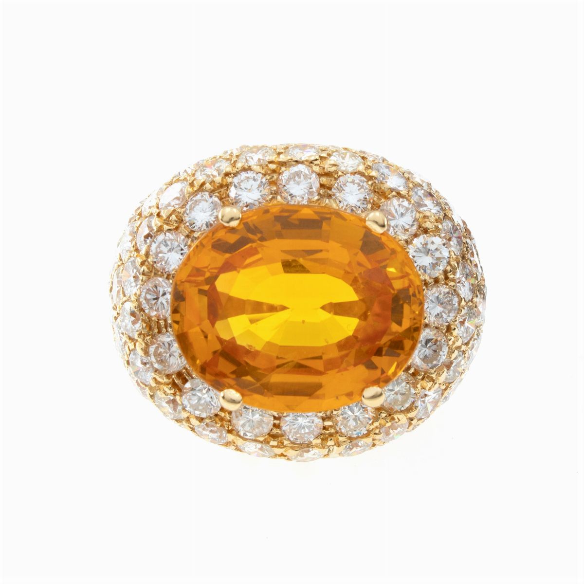 Anello in Oro Giallo 18kt Zaffiro Naturale Arancione Ct 10,50