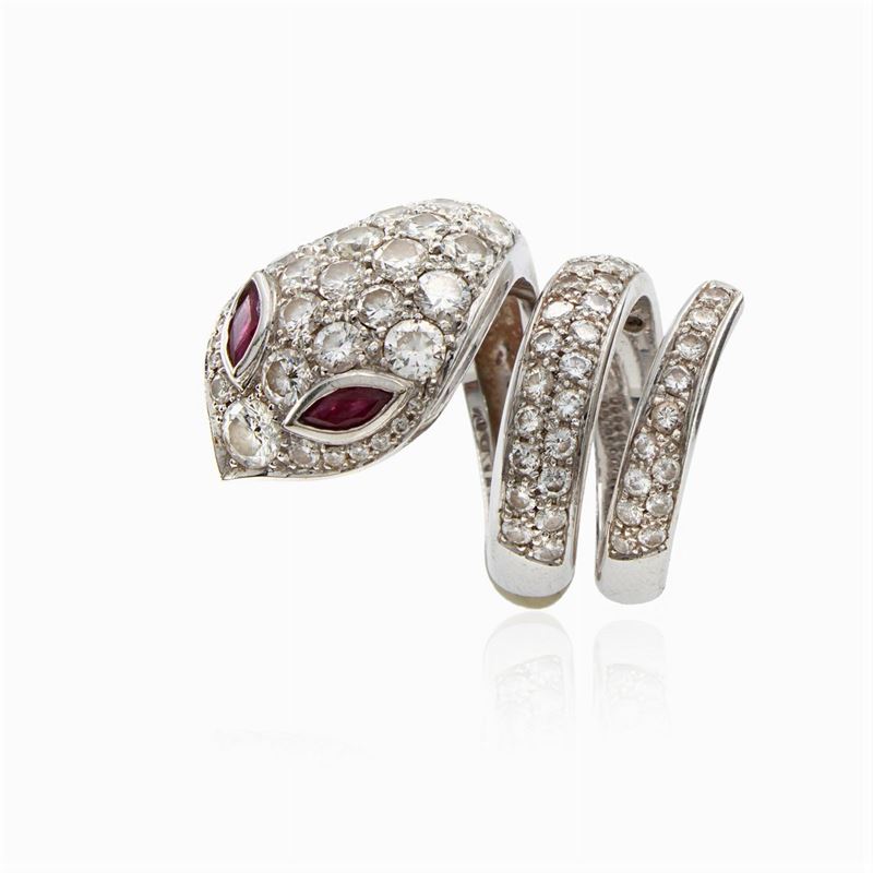 Anello Serpente in Oro Bianco 18kt e Diamanti