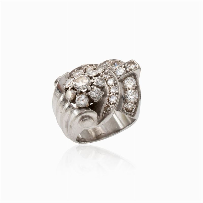 Anello a Ponte in Platino e Diamanti