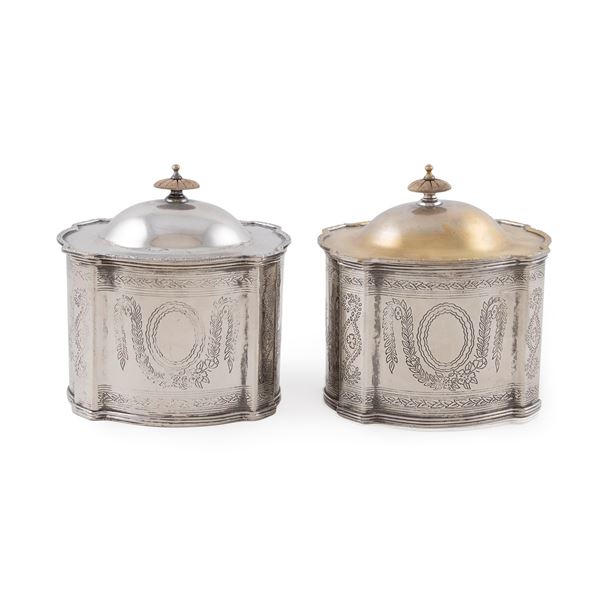 Pair of silver metal tea boxes  (20th century)  - Auction Fine Silver and the Art of the Table - Colasanti Casa d'Aste