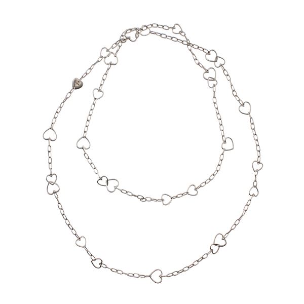 Dodo Pomellato long silver hearts necklace
