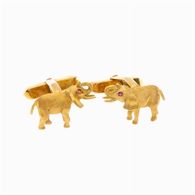 Gemelli Elefanti in Oro Giallo Satinato 18kt