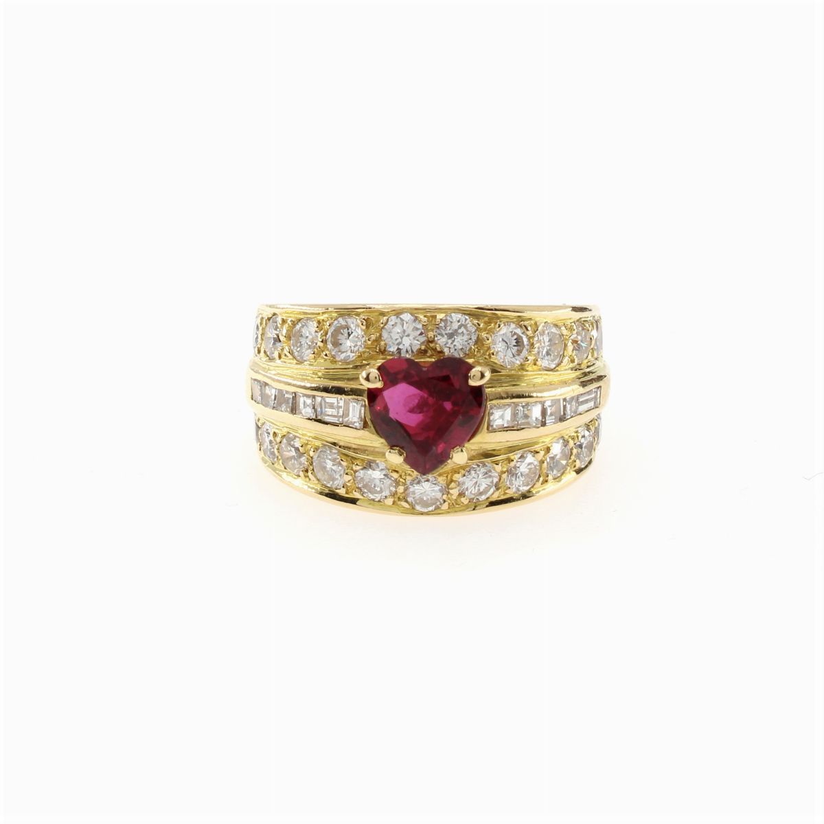Anello in Oro Giallo 18kt Rubino a Cuore