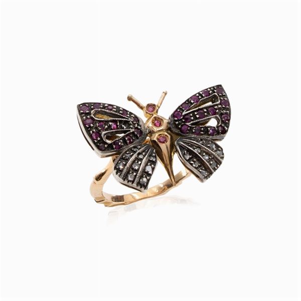 14kt yellow gold and silver Butterfly ring