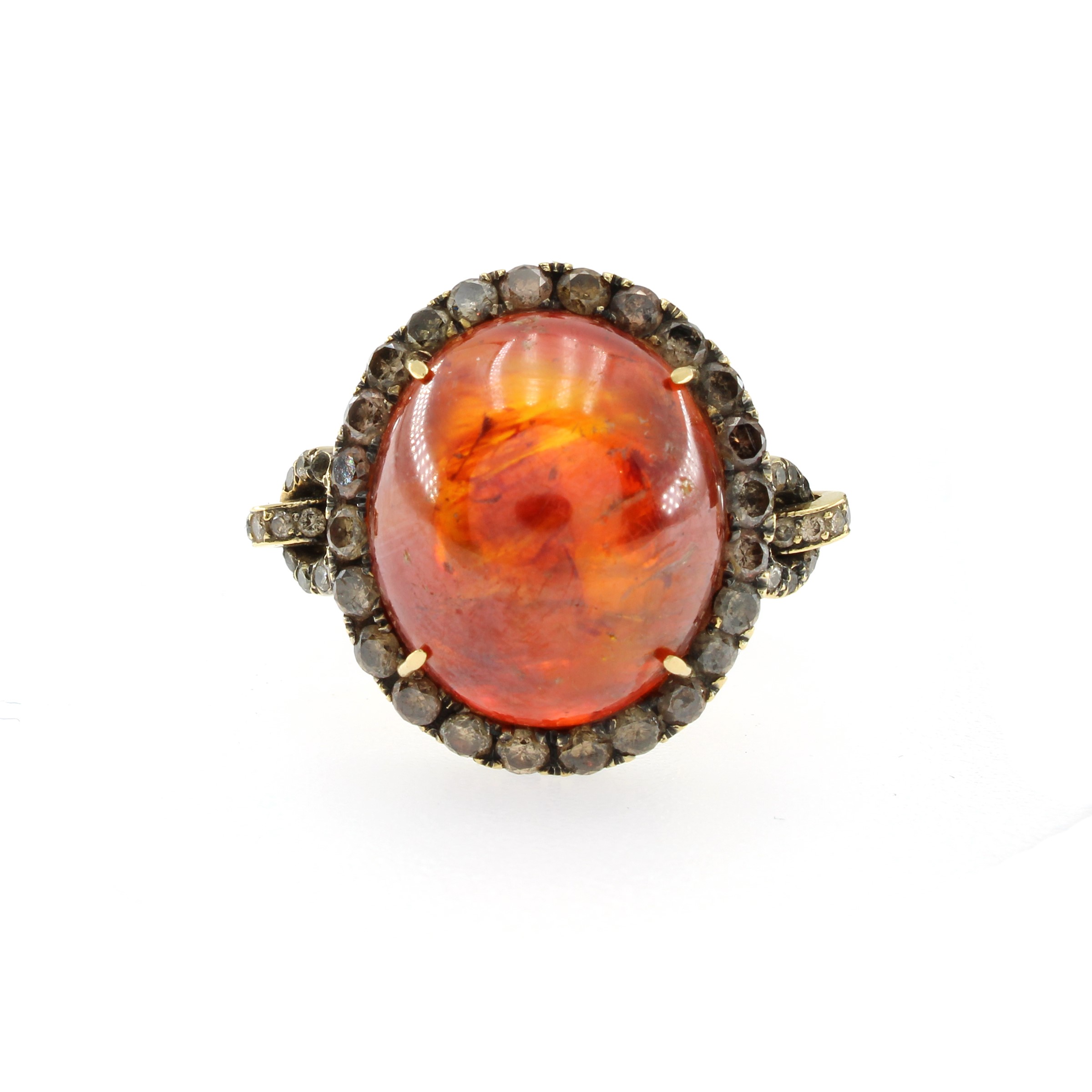Anello in Oro Giallo 12kt e Argento con Ambra