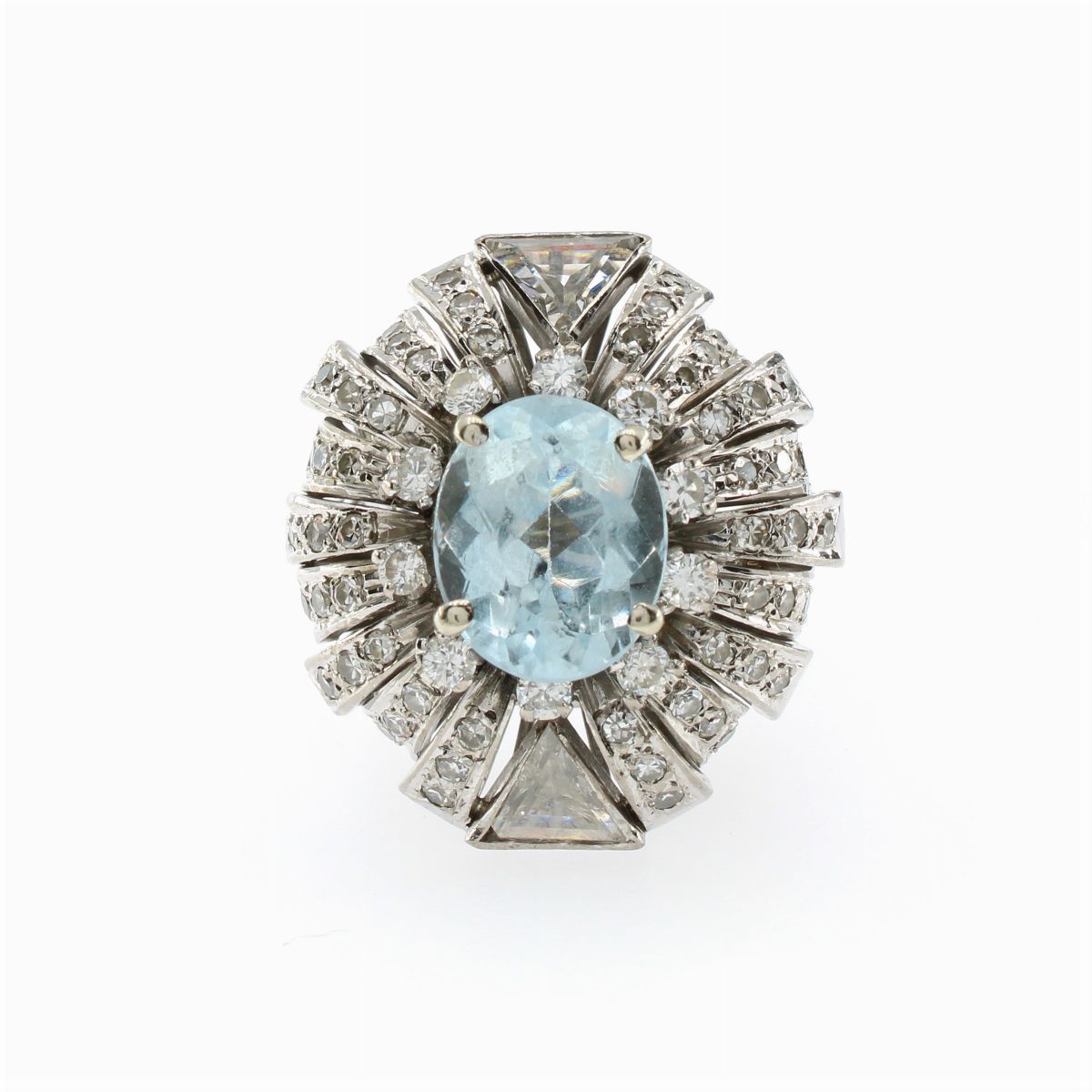 Anello in Oro Bianco 14kt Acquamarina e Diamanti