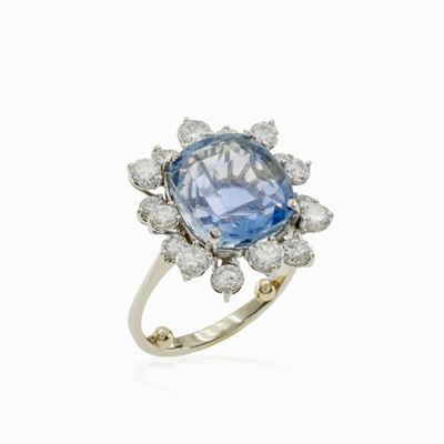 Anello in Oro Bianco 18kt con Zaffiro Naturale
