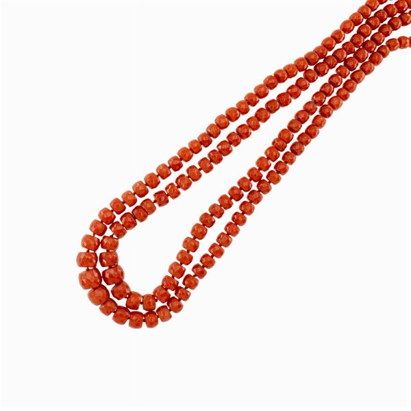 Two-strand red coral necklace