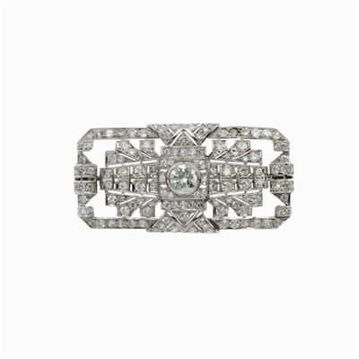 Spilla Rettangolare in Oro Bianco 18kt e Diamanti