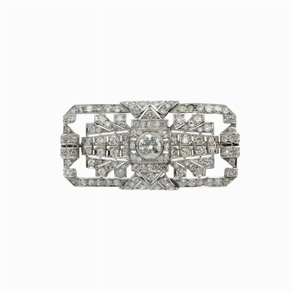 18kt white gold and diamonds rectangular brooch