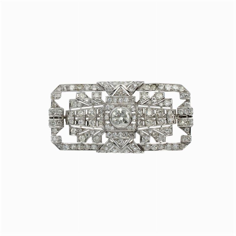 Spilla Rettangolare in Oro Bianco 18kt e Diamanti