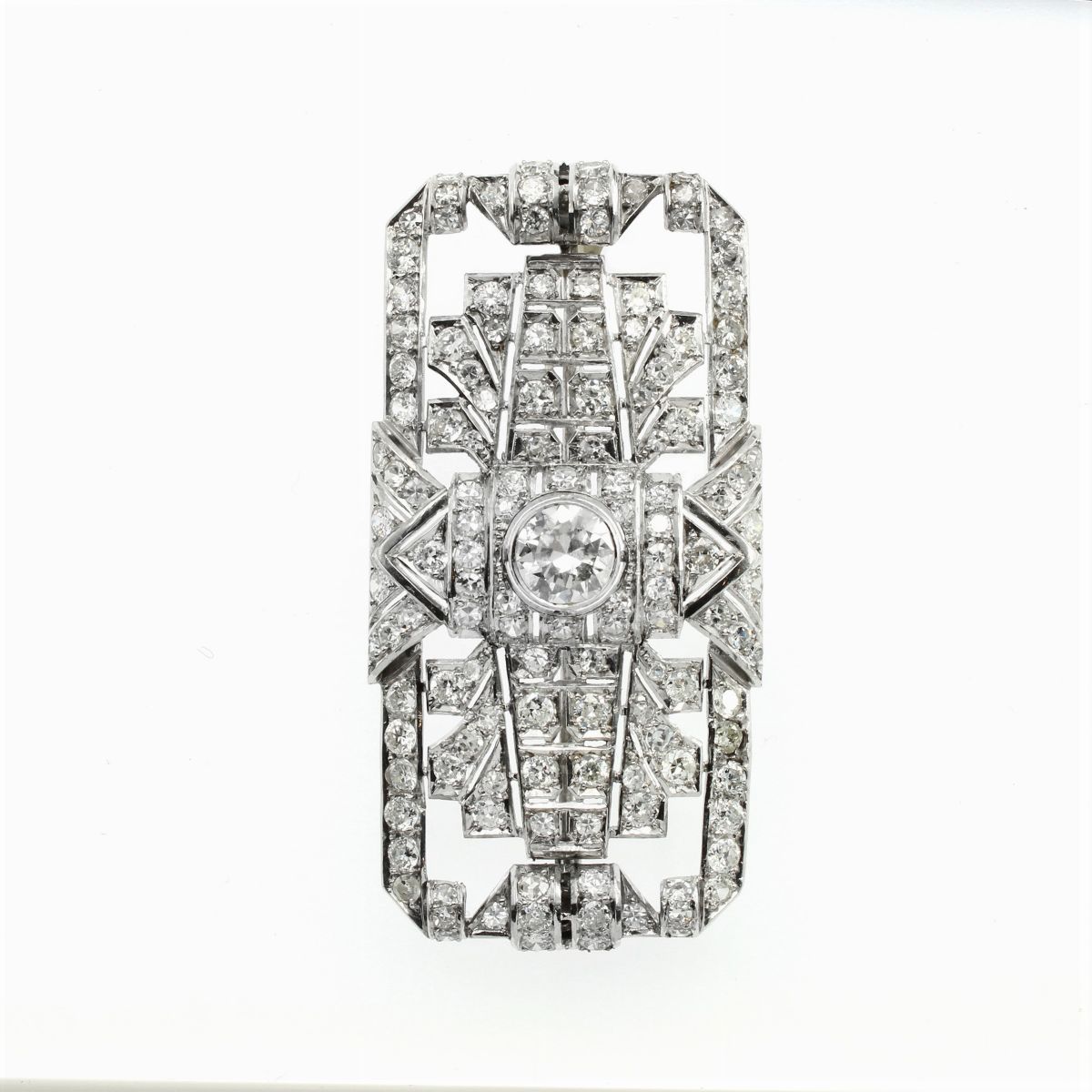 Spilla Rettangolare in Oro Bianco 18kt e Diamanti
