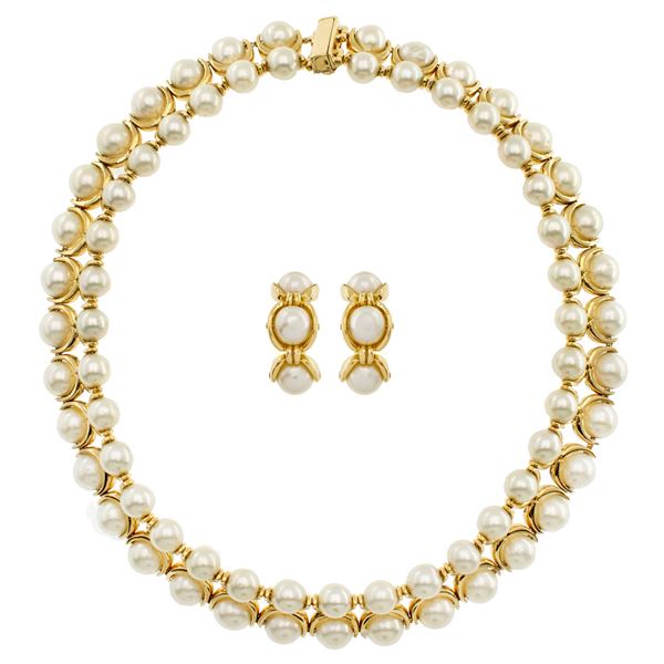 18kt yellow gold and cultured pearls parure