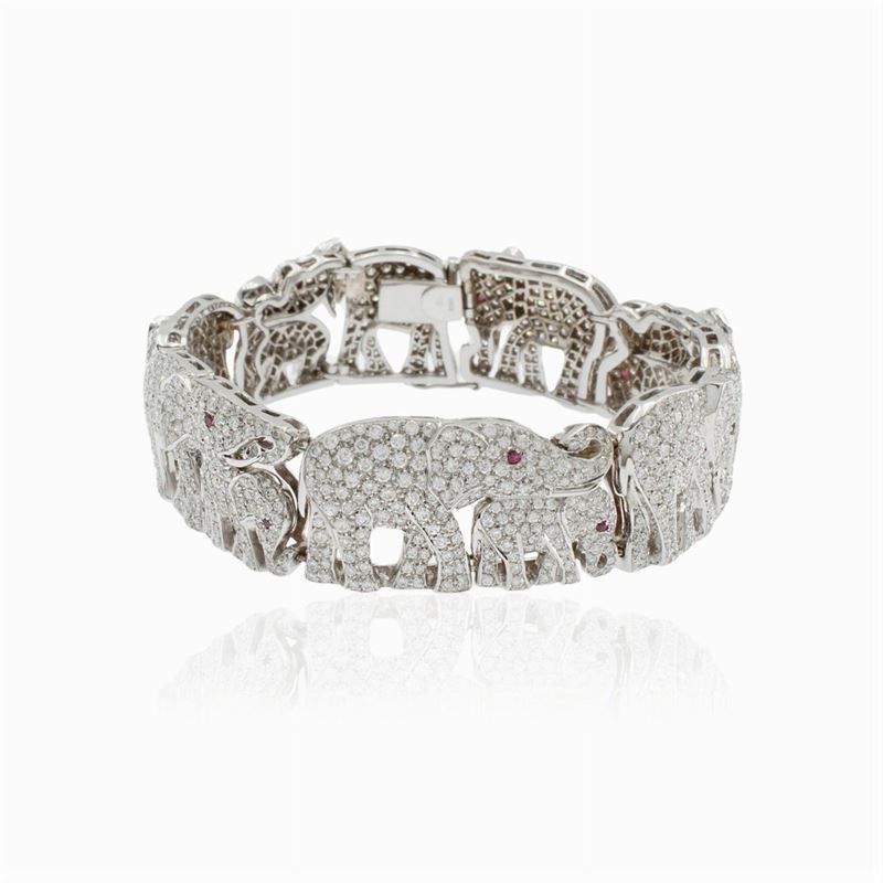 Bracciale Elefanti in Oro Bianco 18kt e Diamanti