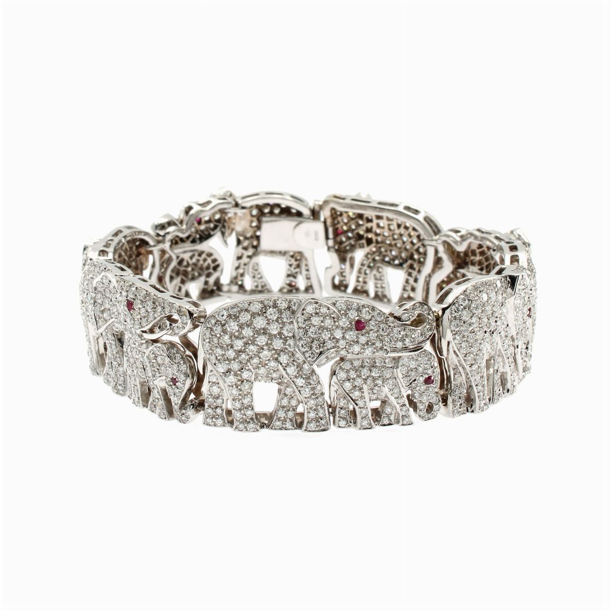 Bracciale Elefanti in Oro Bianco 18kt e Diamanti