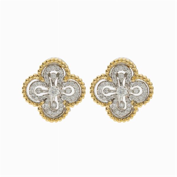 18kt two-color gold lobe earrings