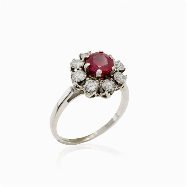 18kt white gold ruby and diamond ring