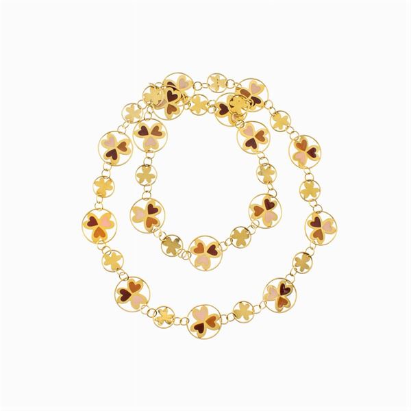 Long 18kt yellow gold clover necklace