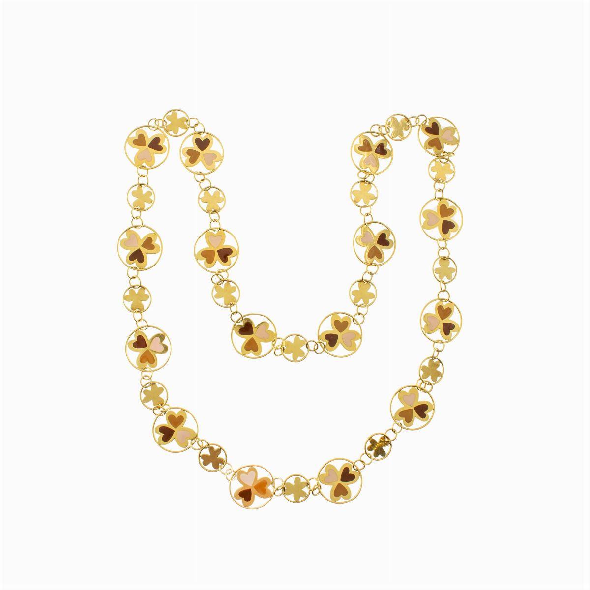 Lunga Collana Trifogli in Oro Giallo 18kt