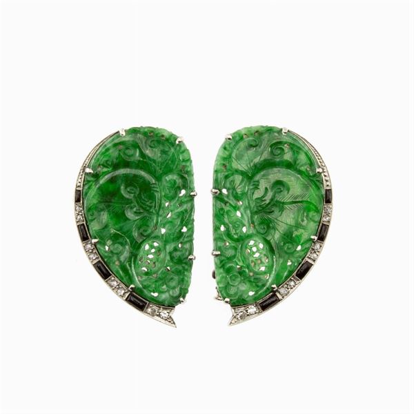 Art Deco double clip brooches