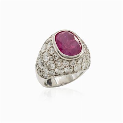 Anello in Oro Bianco 18kt Rubino Birmano Naturale