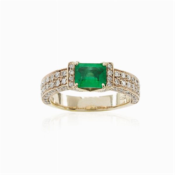 Anello fede in oro bianco 18kt smeraldo