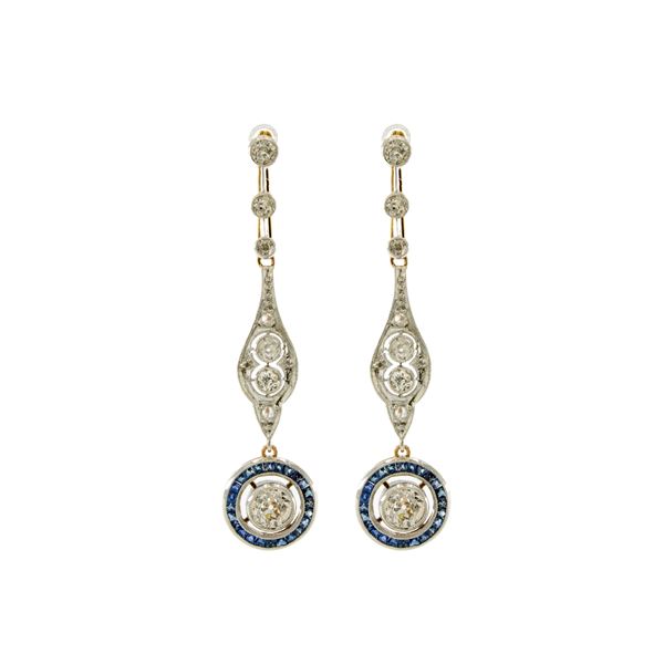 18kt two-color gold Decò pendant earrings