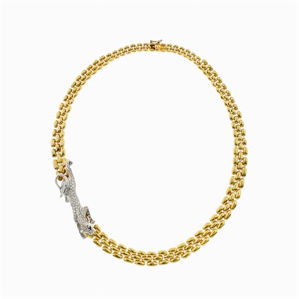 18kt yellow gold Panther link necklace
