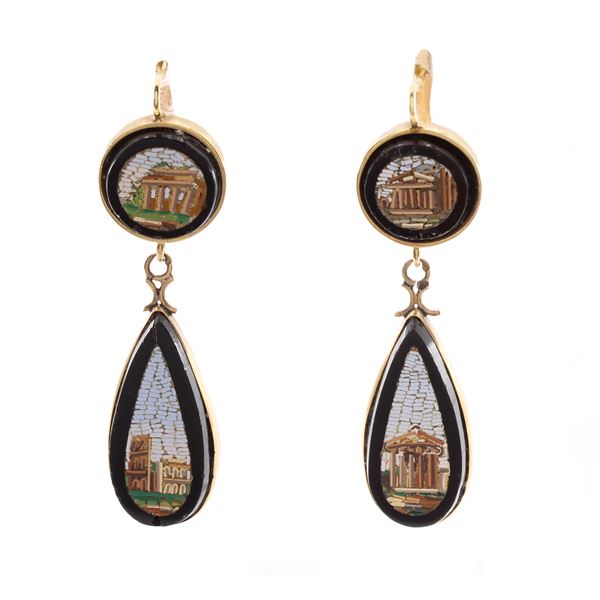Micromosaic pendant earrings