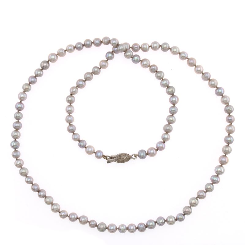 Collana Ad un Filo di Perle Grigie