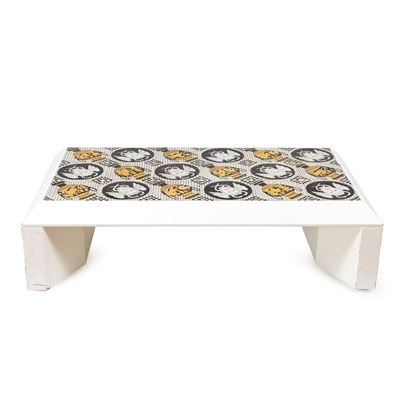 Tavolo da Salotto in Legno Laccato e Maiolica