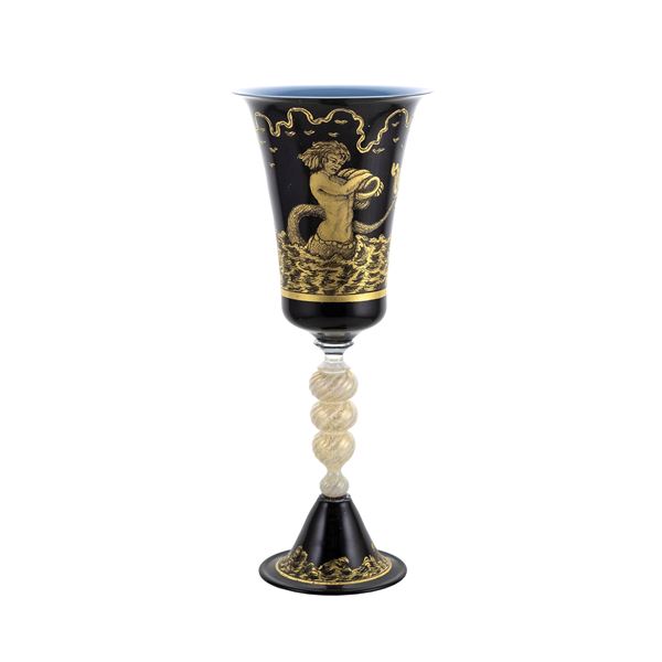 Blown artistic glass chalice