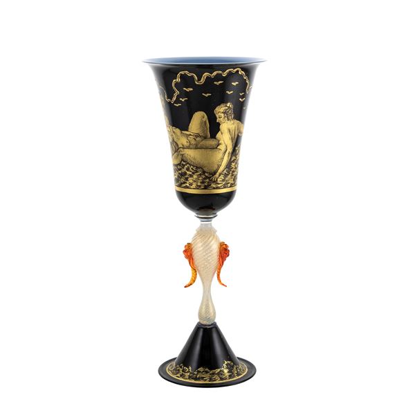 Blown artistic glass chalice