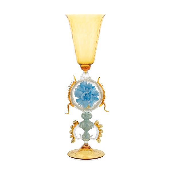 Artistic blown glass chalice  (Murano, 20th century)  - Auction Furniture Sculpture and Works of Art - Web Only - Colasanti Casa d'Aste