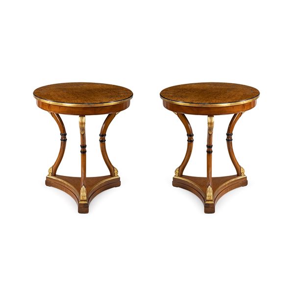 Pair of briar wood and gilded wood gueridons