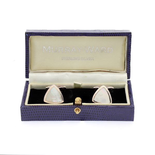 925 mother-of-pearl silver and black enamel cufflinks