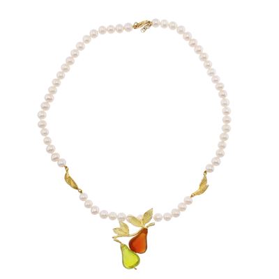 Collana in Argento Dorato Perle Fresh Water e Paste Vitree a Motivo di Frutta