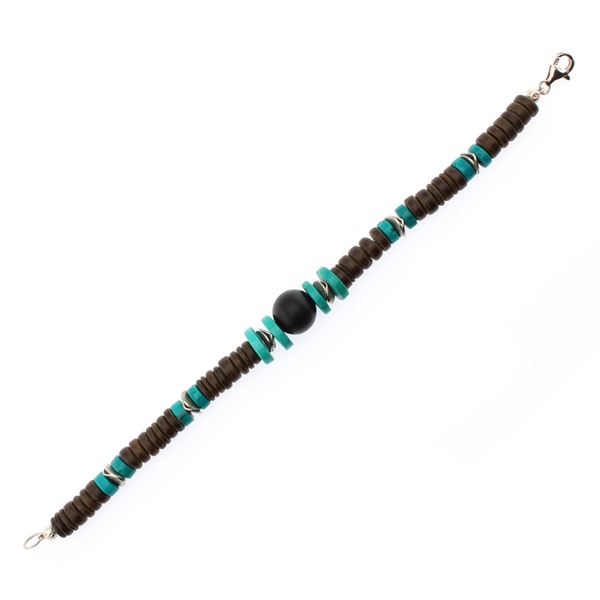 Silver, wood and turquoise bracelet