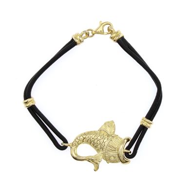 Bracciale in Argento Dorato a Motivo di Pesce e Caucciù